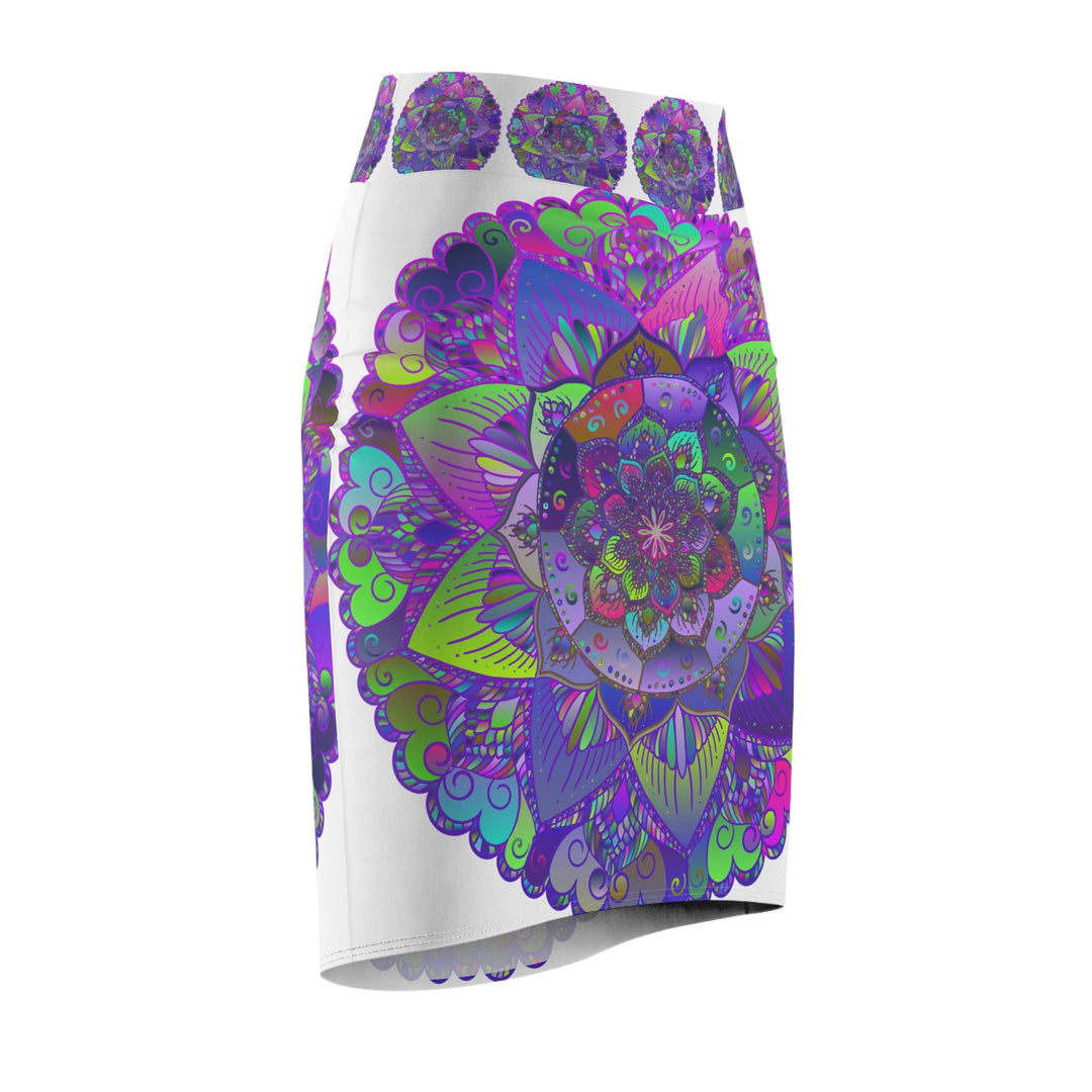 Mandala Pencil Skirt - Purple, Azure & Iridescent All Over Prints - Blululi