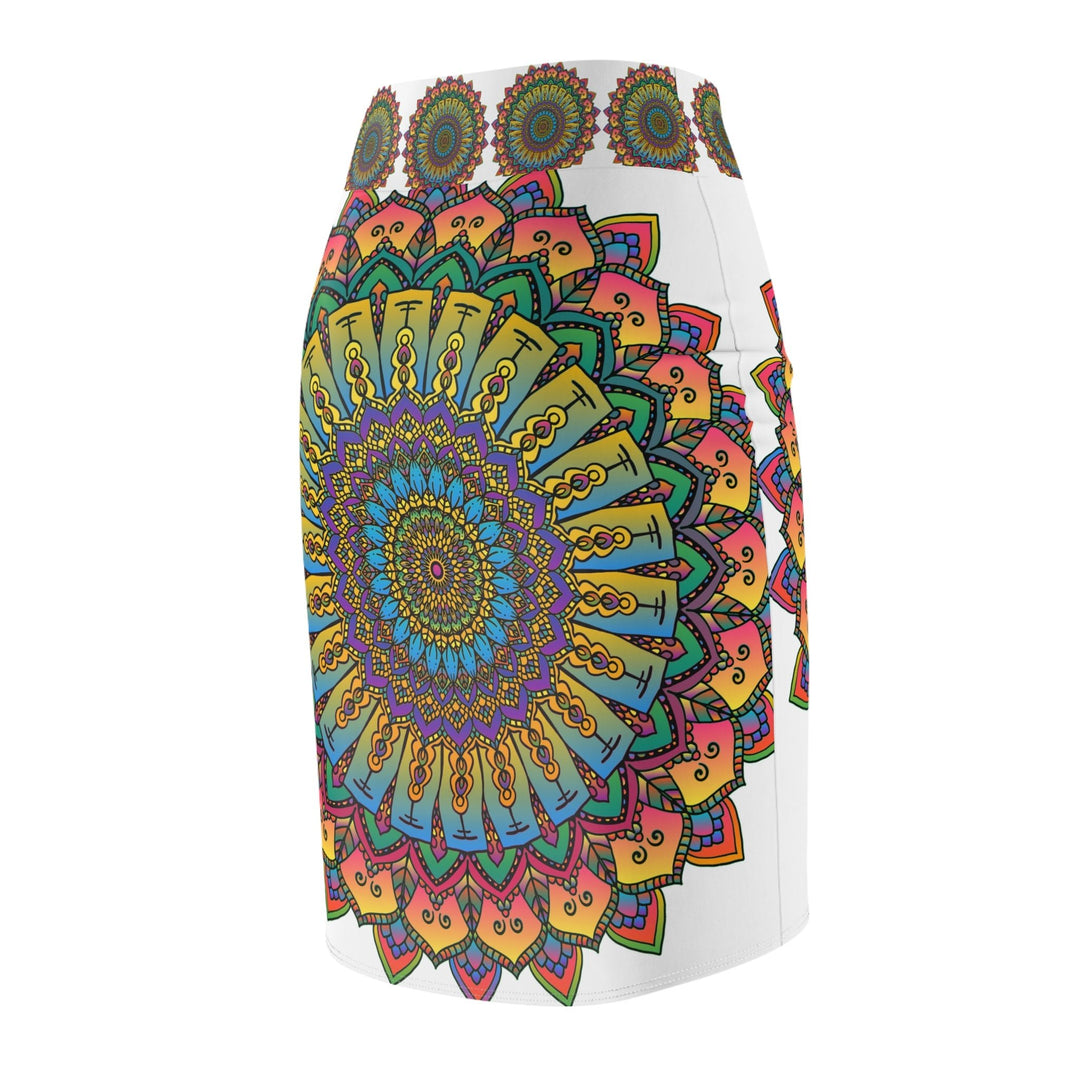 Mandala Pencil Skirt - Purple, Azure & Iridescent All Over Prints - Blululi