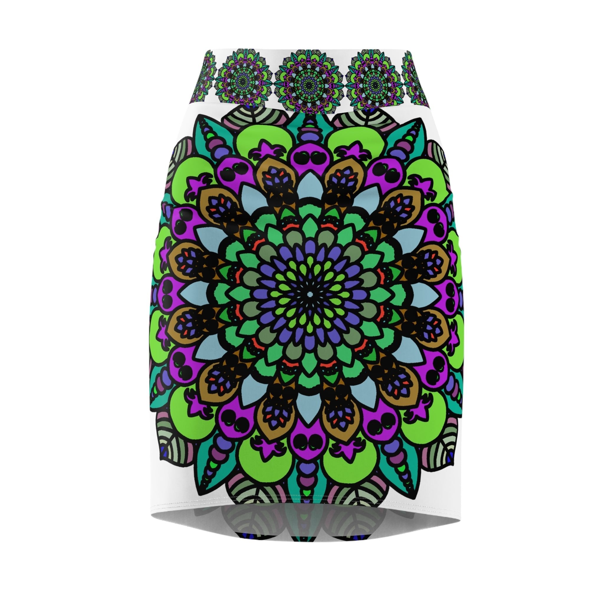 Mandala Pencil Skirt - Purple, Azure, Iridescent All Over Prints - Blululi