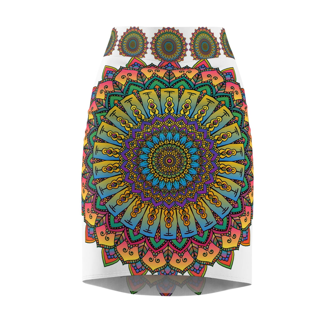 Mandala Pencil Skirt - Purple, Azure & Iridescent All Over Prints - Blululi