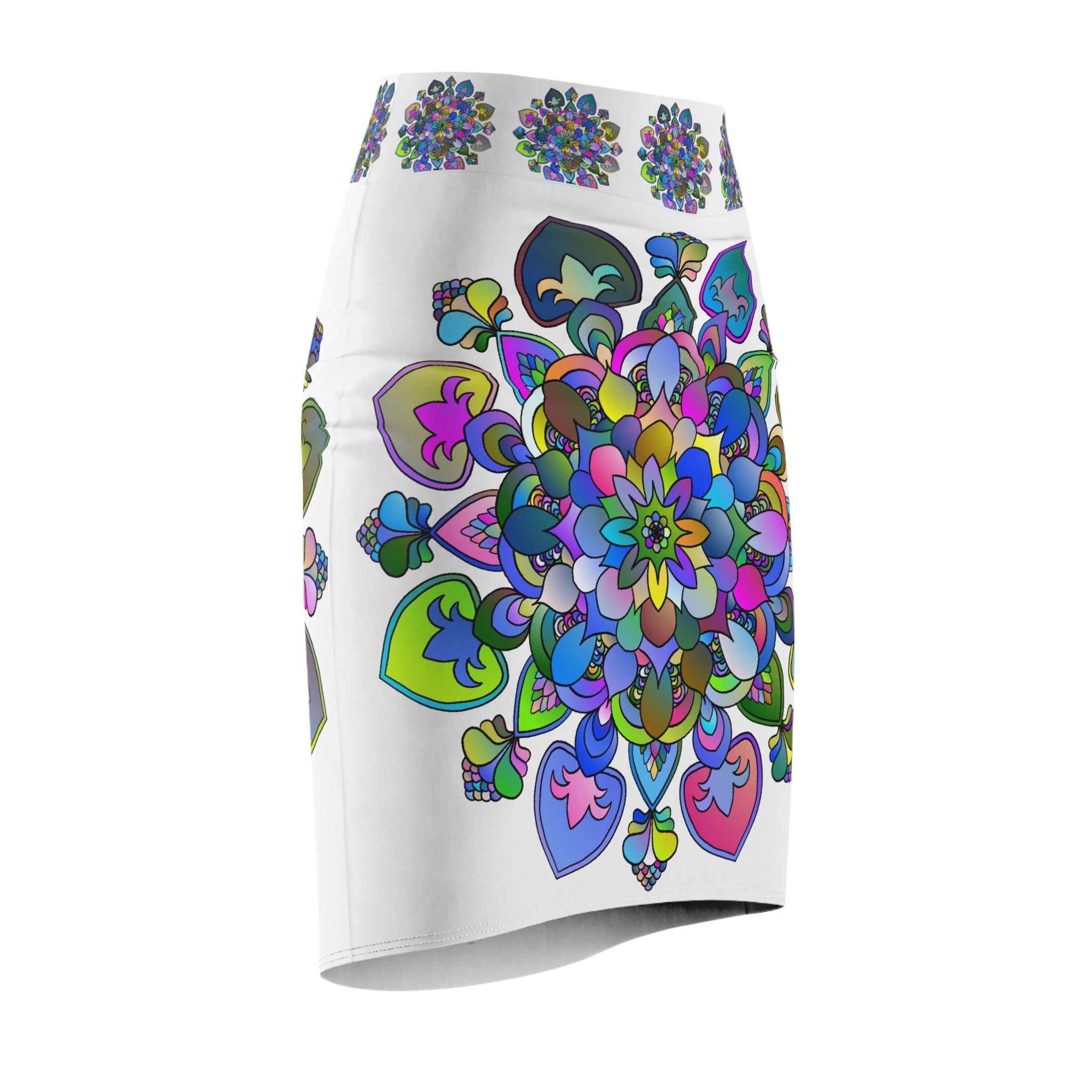 Mandala Pencil Skirt - Purple, Azure & Iridescent All Over Prints - Blululi