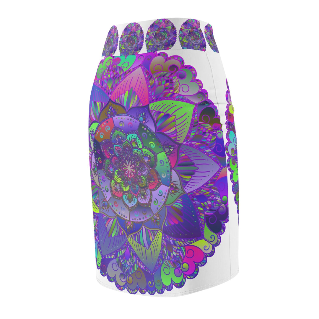 Mandala Pencil Skirt - Purple, Azure & Iridescent All Over Prints - Blululi