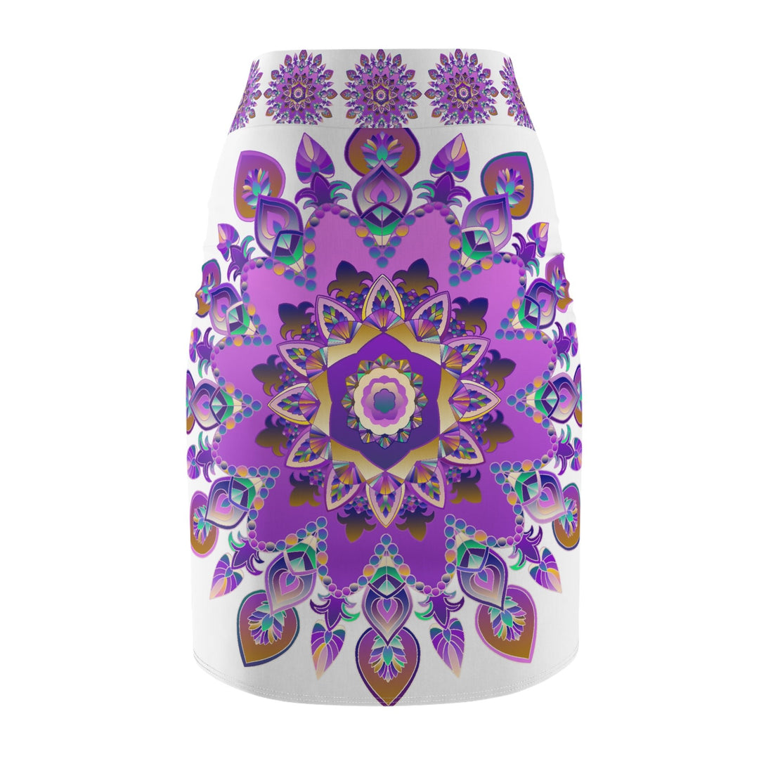 Mandala Pencil Skirt - Purple, Azure & Iridescent All Over Prints - Blululi