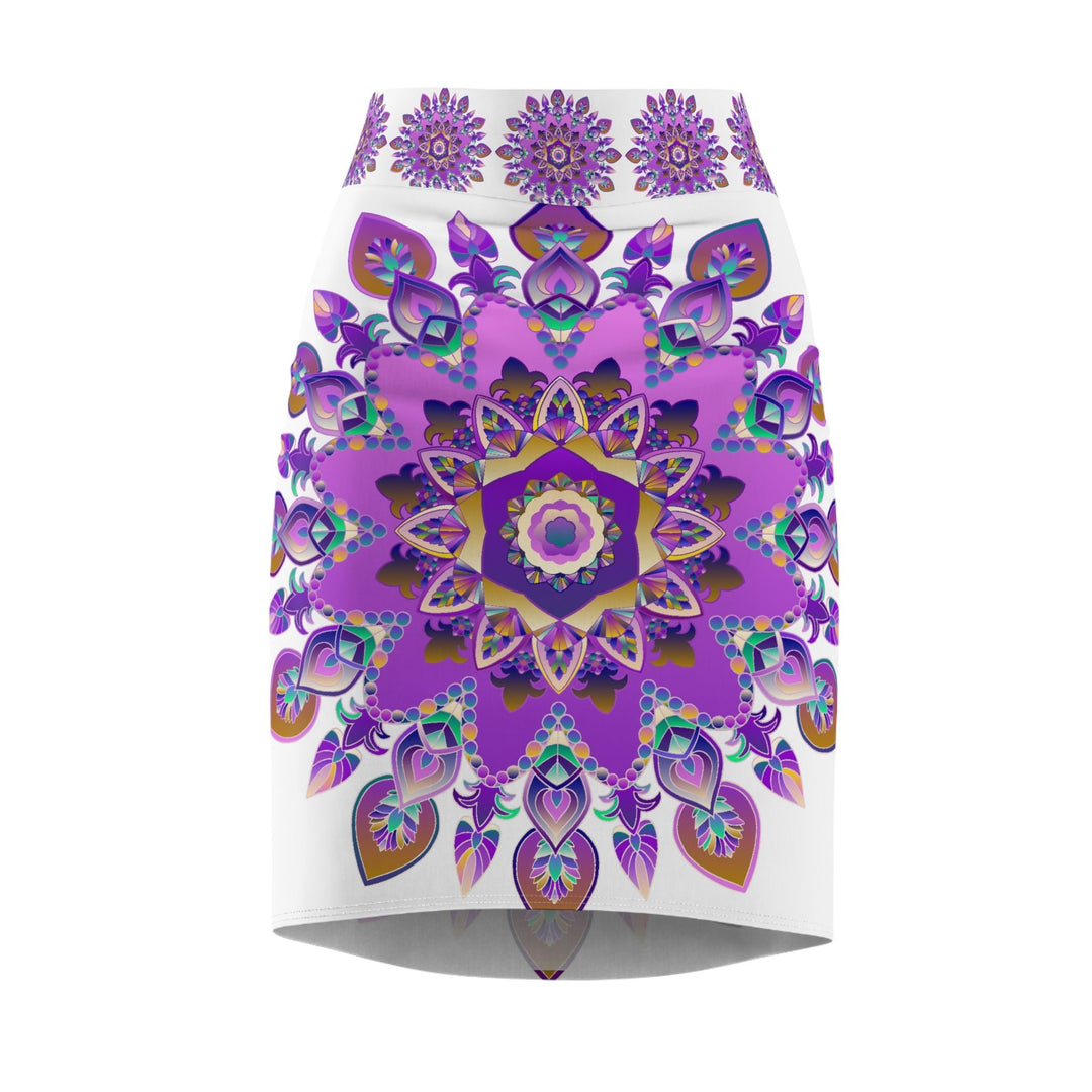 Mandala Pencil Skirt - Purple, Azure & Iridescent All Over Prints - Blululi