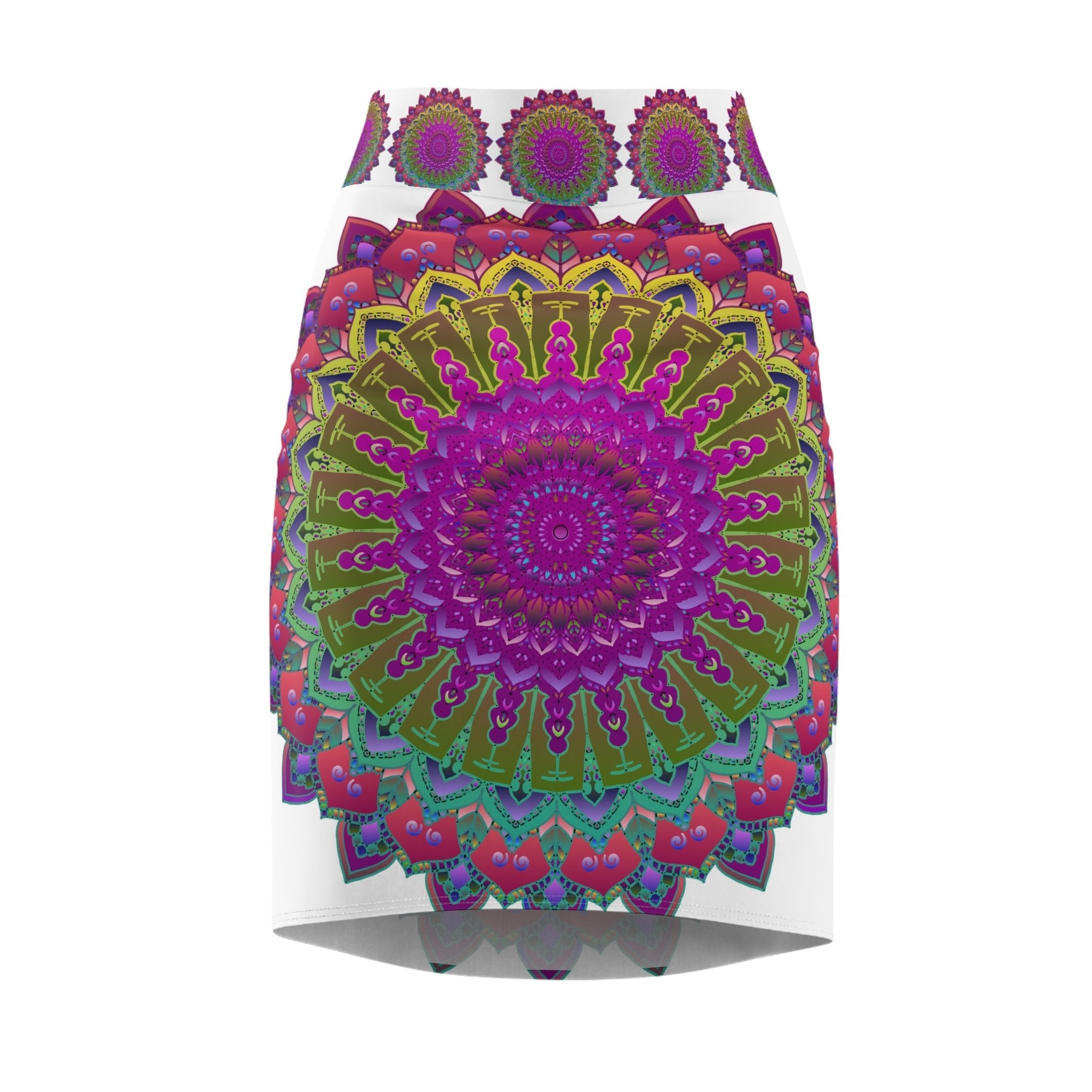 Mandala Pencil Skirt - Purple, Azure & Iridescent All Over Prints - Blululi