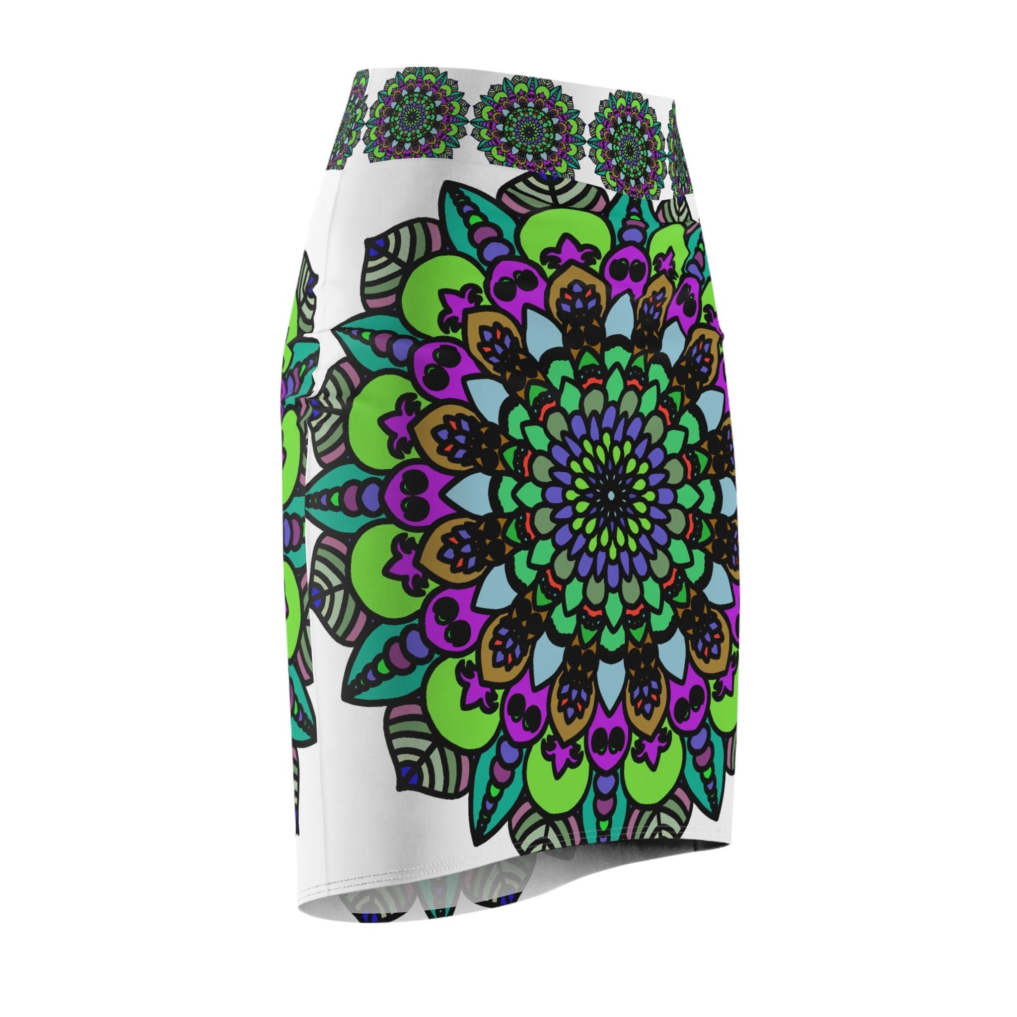 Mandala Pencil Skirt - Purple, Azure, Iridescent All Over Prints - Blululi