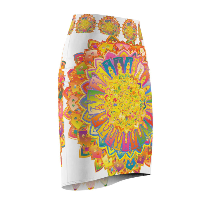 Mandala Pencil Skirt - Purple, Azure & Iridescent All Over Prints - Blululi