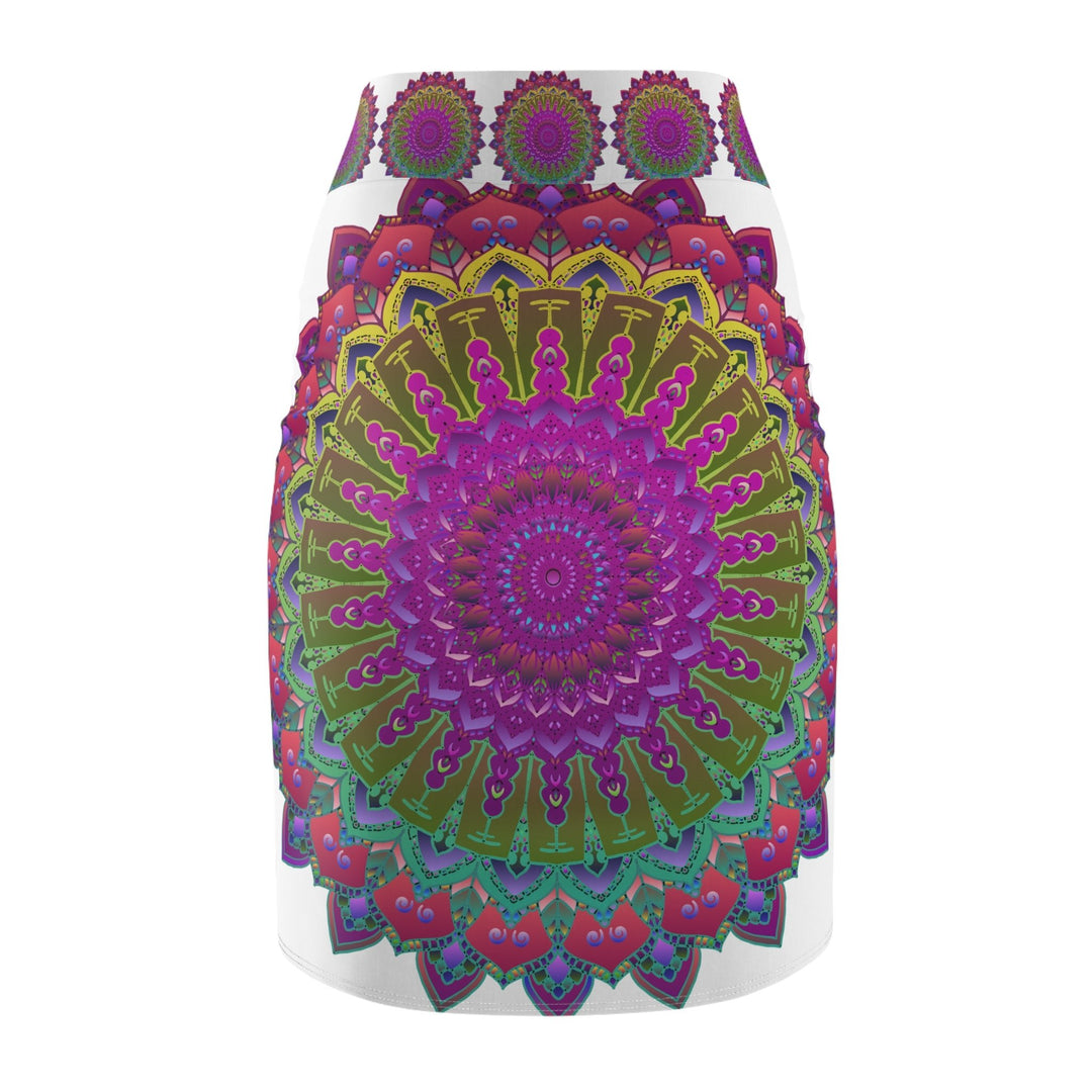 Mandala Pencil Skirt - Purple, Azure & Iridescent All Over Prints - Blululi