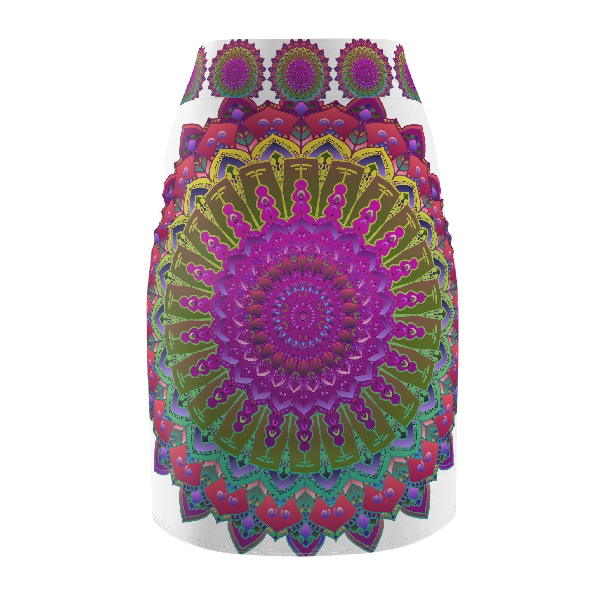 Mandala Pencil Skirt - Purple, Azure & Iridescent All Over Prints - Blululi