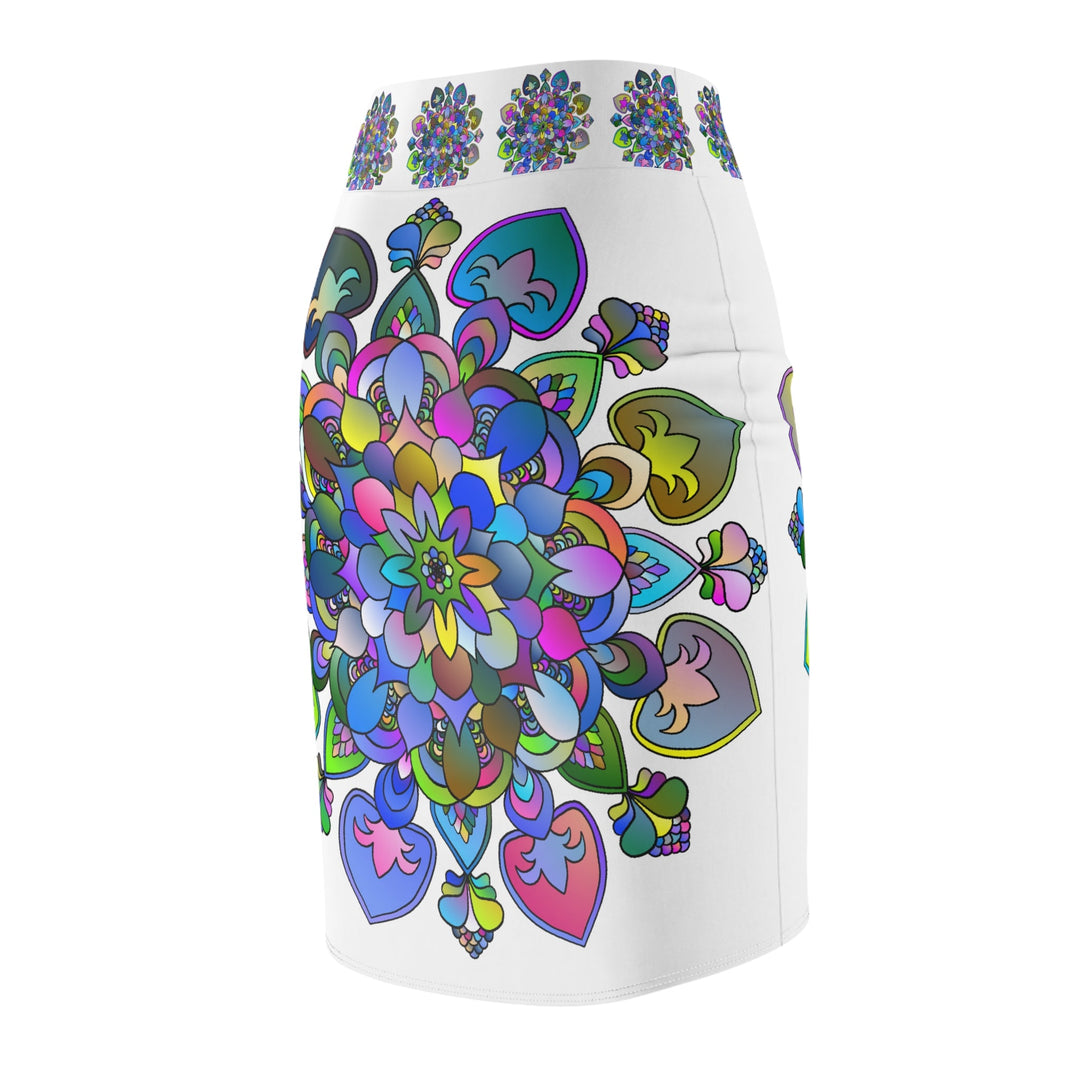 Mandala Pencil Skirt - Purple, Azure & Iridescent All Over Prints - Blululi