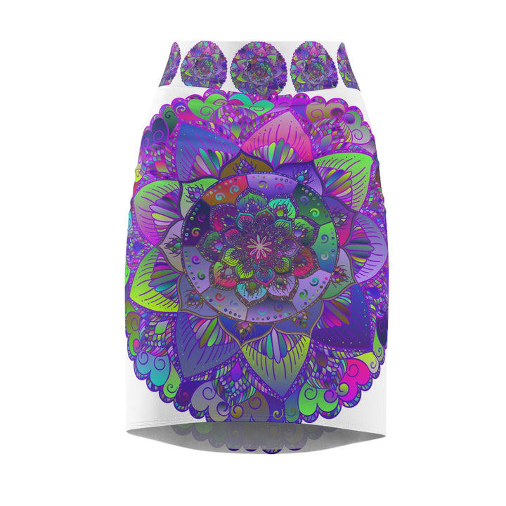 Mandala Pencil Skirt - Purple, Azure & Iridescent All Over Prints - Blululi