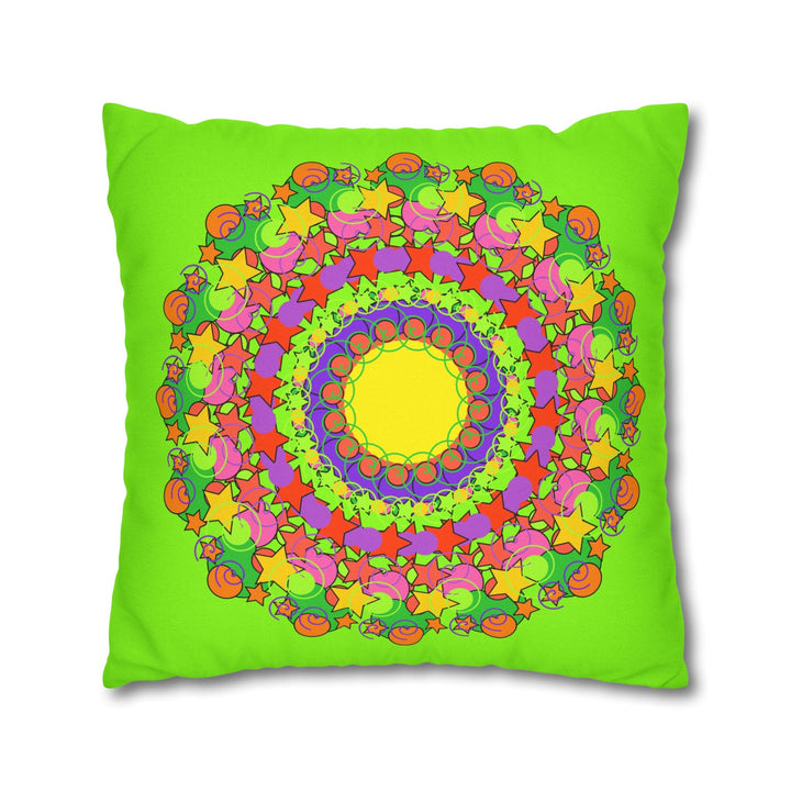 Mandala Pillowcase for Kids' Bed - Hand - drawn Stars and Spirals - Vibrant Green - Fun and Colorful Spring Flower Design - Blululi