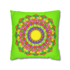 Mandala Pillowcase for Kids' Bed - Hand - drawn Stars and Spirals - Vibrant Green - Fun and Colorful Spring Flower Design - Blululi