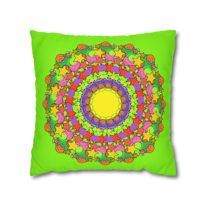 Mandala Pillowcase for Kids' Bed - Hand - drawn Stars and Spirals - Vibrant Green - Fun and Colorful Spring Flower Design - Blululi