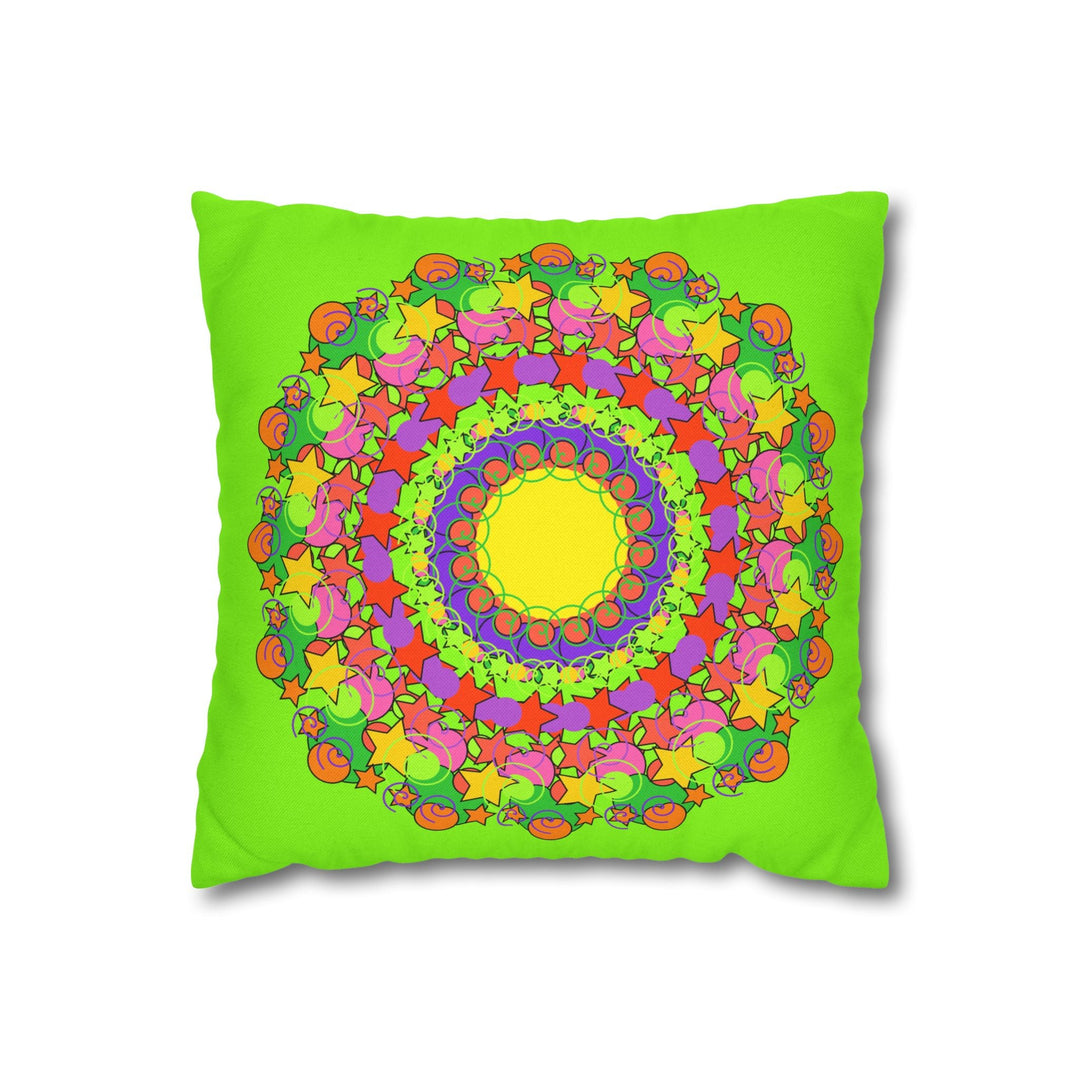 Mandala Pillowcase for Kids' Bed - Hand - drawn Stars and Spirals - Vibrant Green - Fun and Colorful Spring Flower Design - Blululi