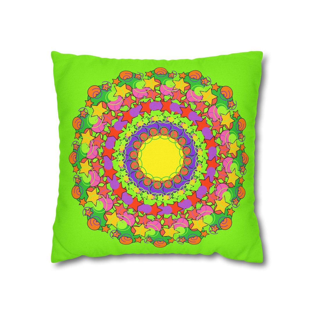 Mandala Pillowcase for Kids' Bed - Hand - drawn Stars and Spirals - Vibrant Green - Fun and Colorful Spring Flower Design - Blululi