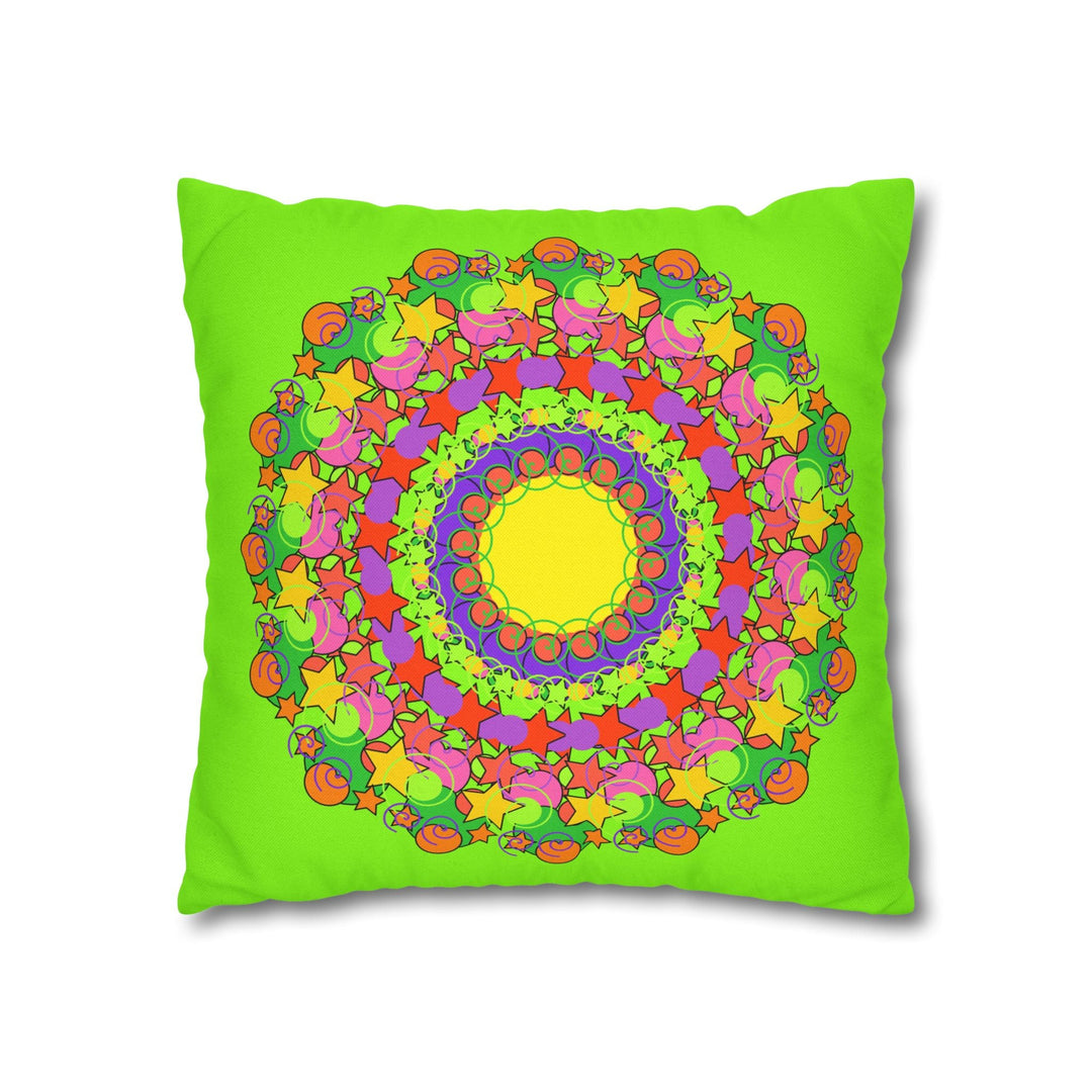 Mandala Pillowcase for Kids' Bed - Hand - drawn Stars and Spirals - Vibrant Green - Fun and Colorful Spring Flower Design - Blululi