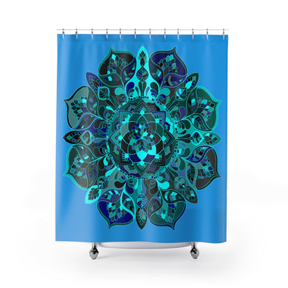 Mandala Shower Curtains - Hand Drawn Azure Design - Standard Size Home Decor - Blululi