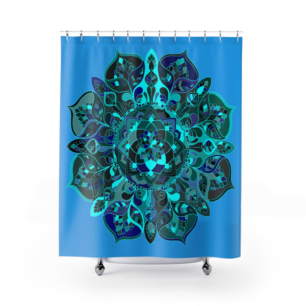 Mandala Shower Curtains - Hand Drawn Azure Design - Standard Size Home Decor - Blululi