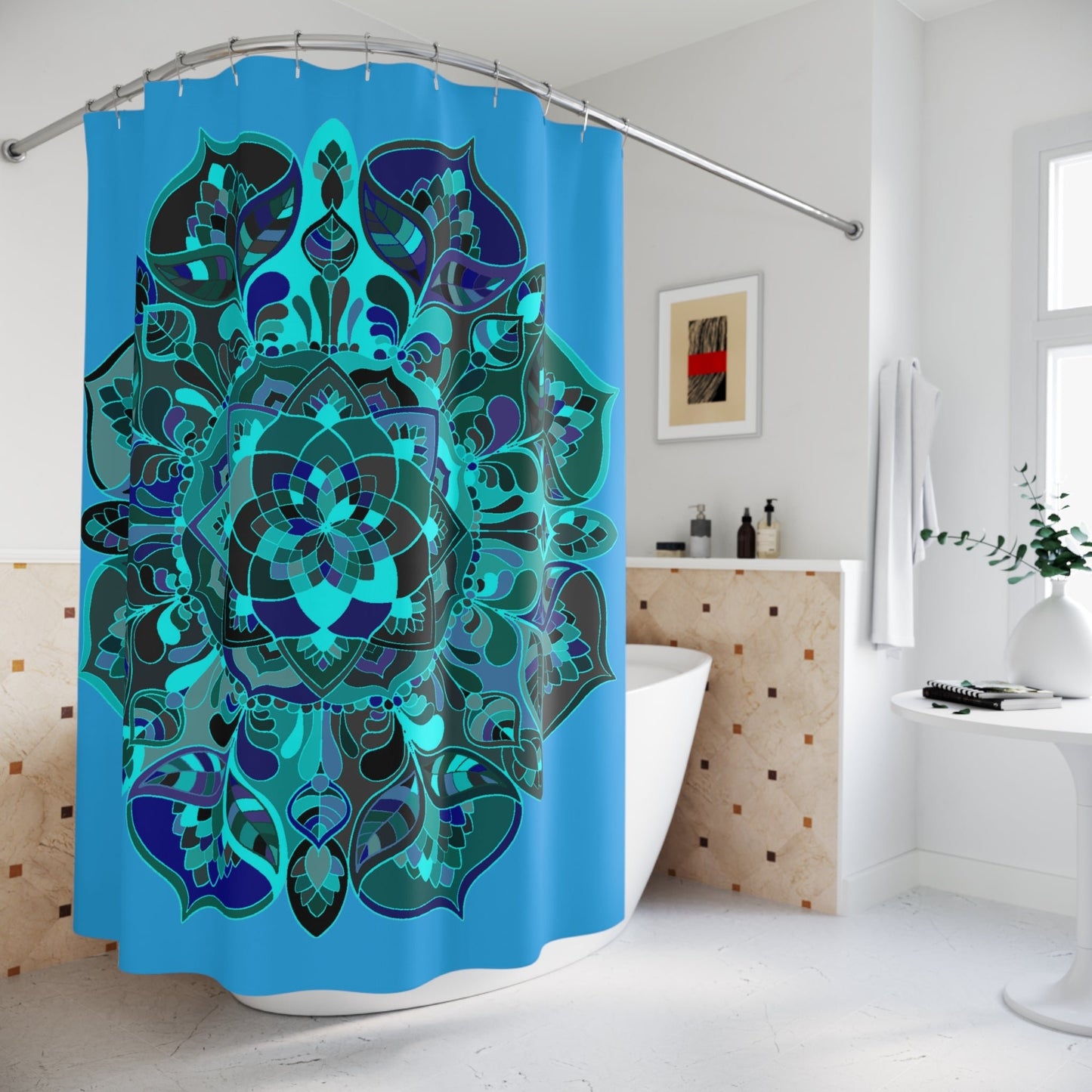 Mandala Shower Curtains - Hand Drawn Azure Design - Standard Size Home Decor - Blululi