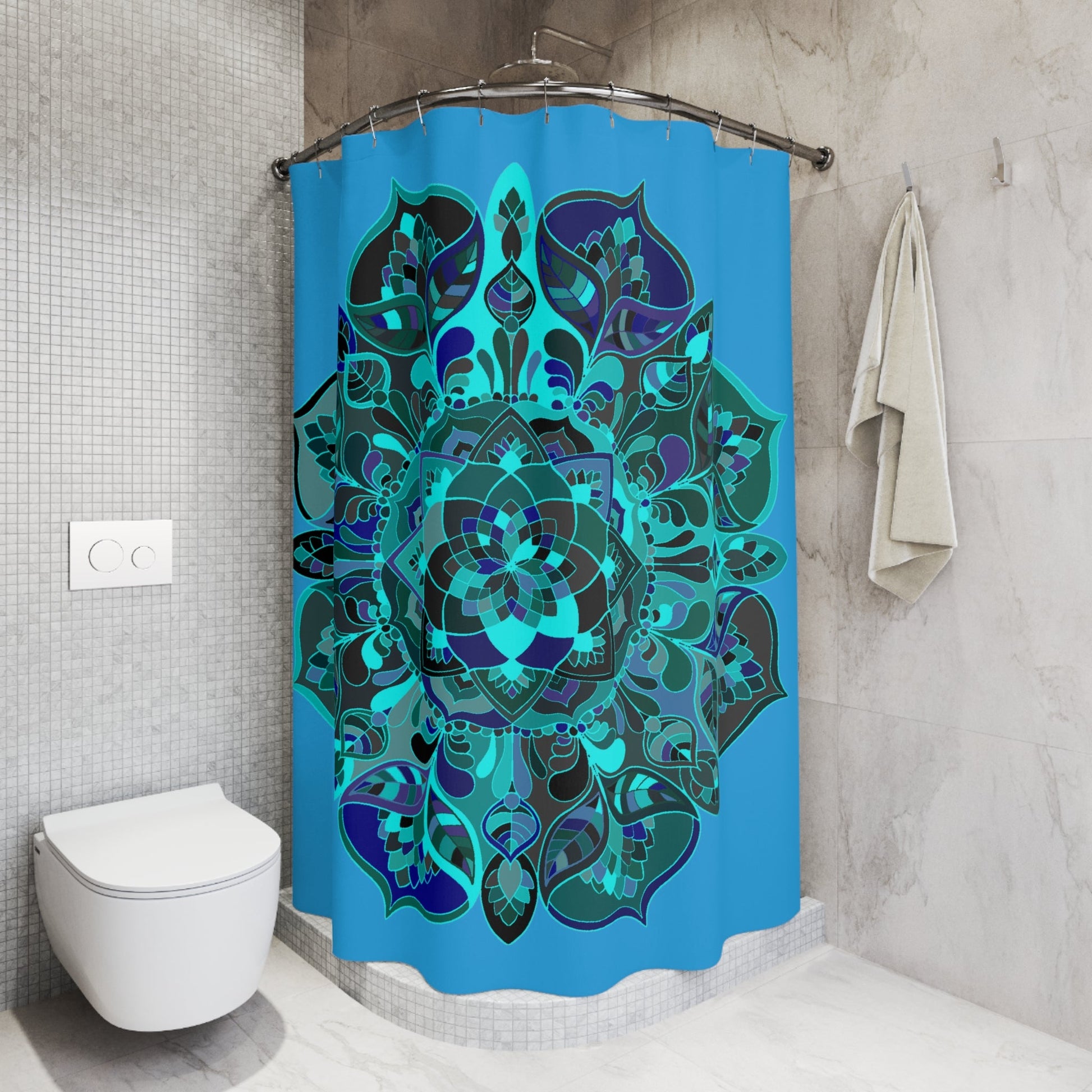 Mandala Shower Curtains - Hand Drawn Azure Design - Standard Size Home Decor - Blululi