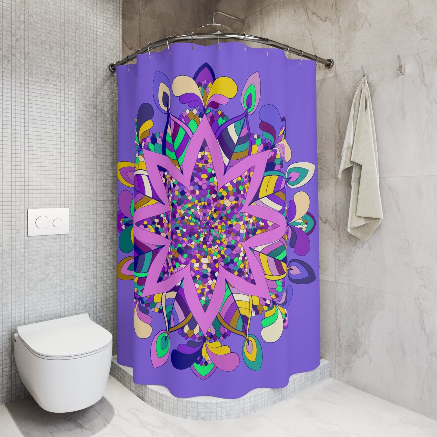 Mandala Shower Curtains - Hand Drawn Purple Design - Standard Size Home Decor - Blululi