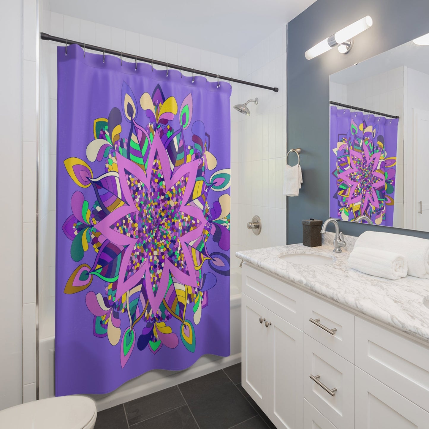 Mandala Shower Curtains - Hand Drawn Purple Design - Standard Size Home Decor - Blululi