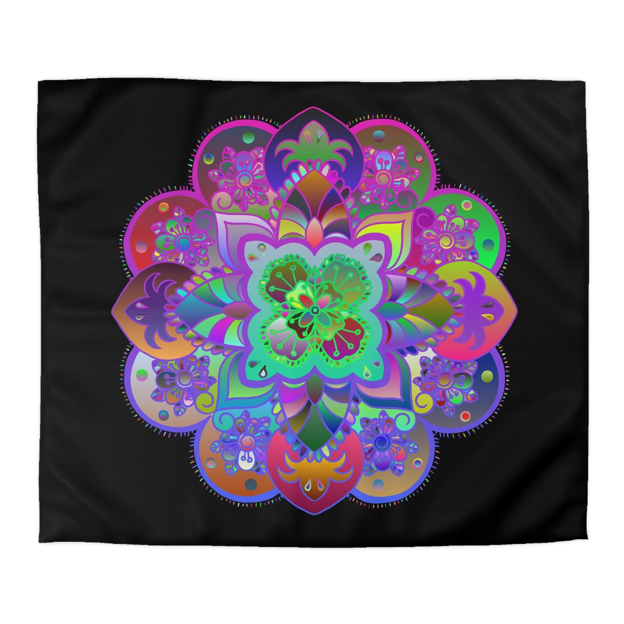 Microfiber Duvet Cover Mandala Art Drawn by Hand - Colorful Mandala on Black background - Blululi