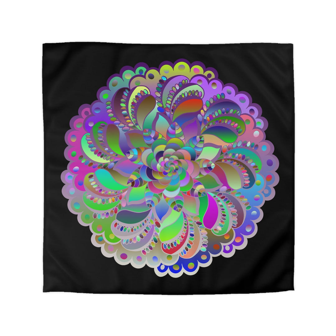 Microfiber Duvet Cover Mandala Art Drawn by Hand - Colorful Mandala on Black background - Blululi