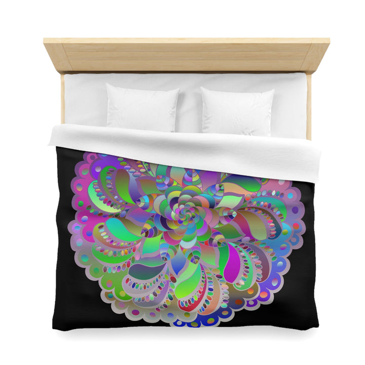 Microfiber Duvet Cover Mandala Art Drawn by Hand - Colorful Mandala on Black background - Blululi