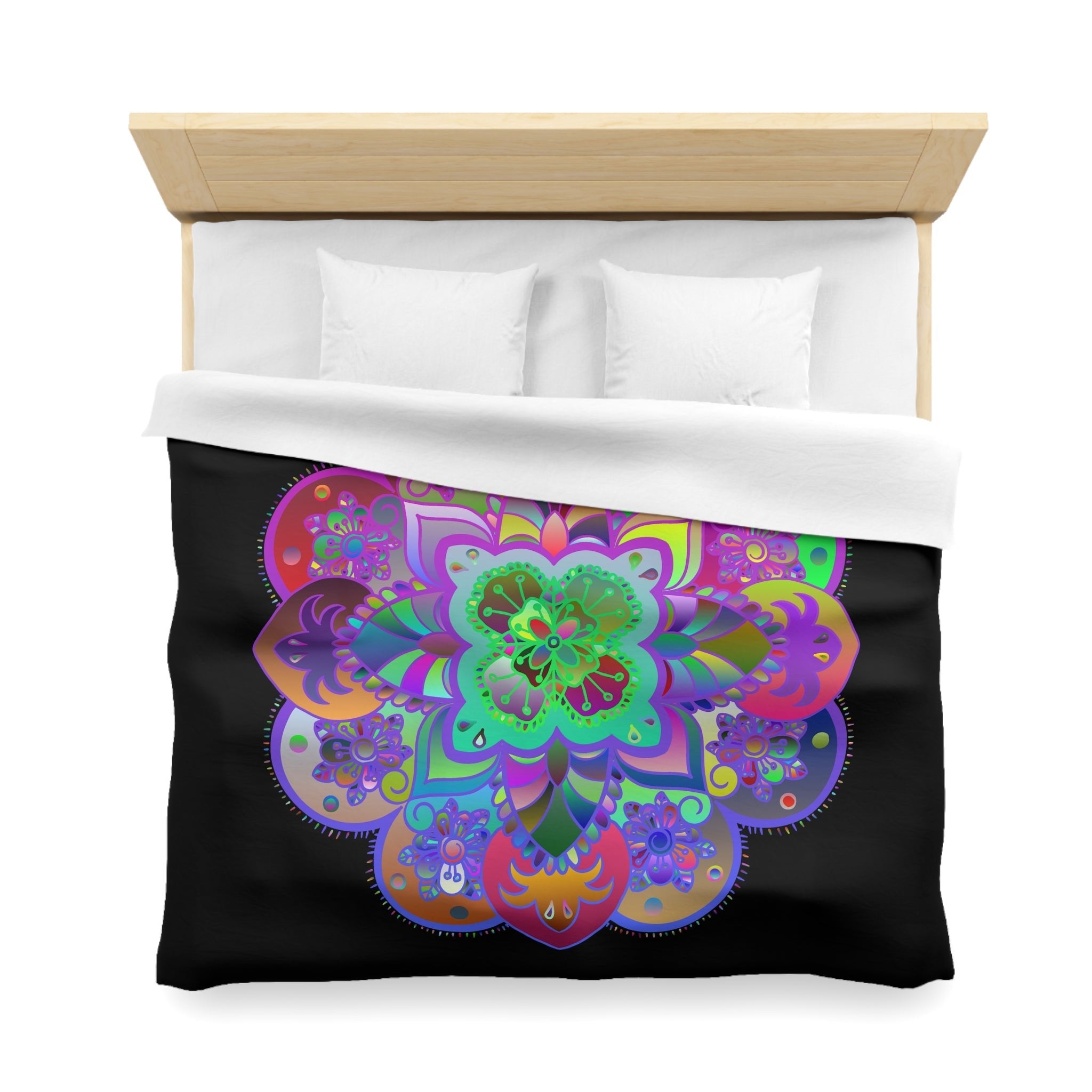 Microfiber Duvet Cover Mandala Art Drawn by Hand - Colorful Mandala on Black background - Blululi