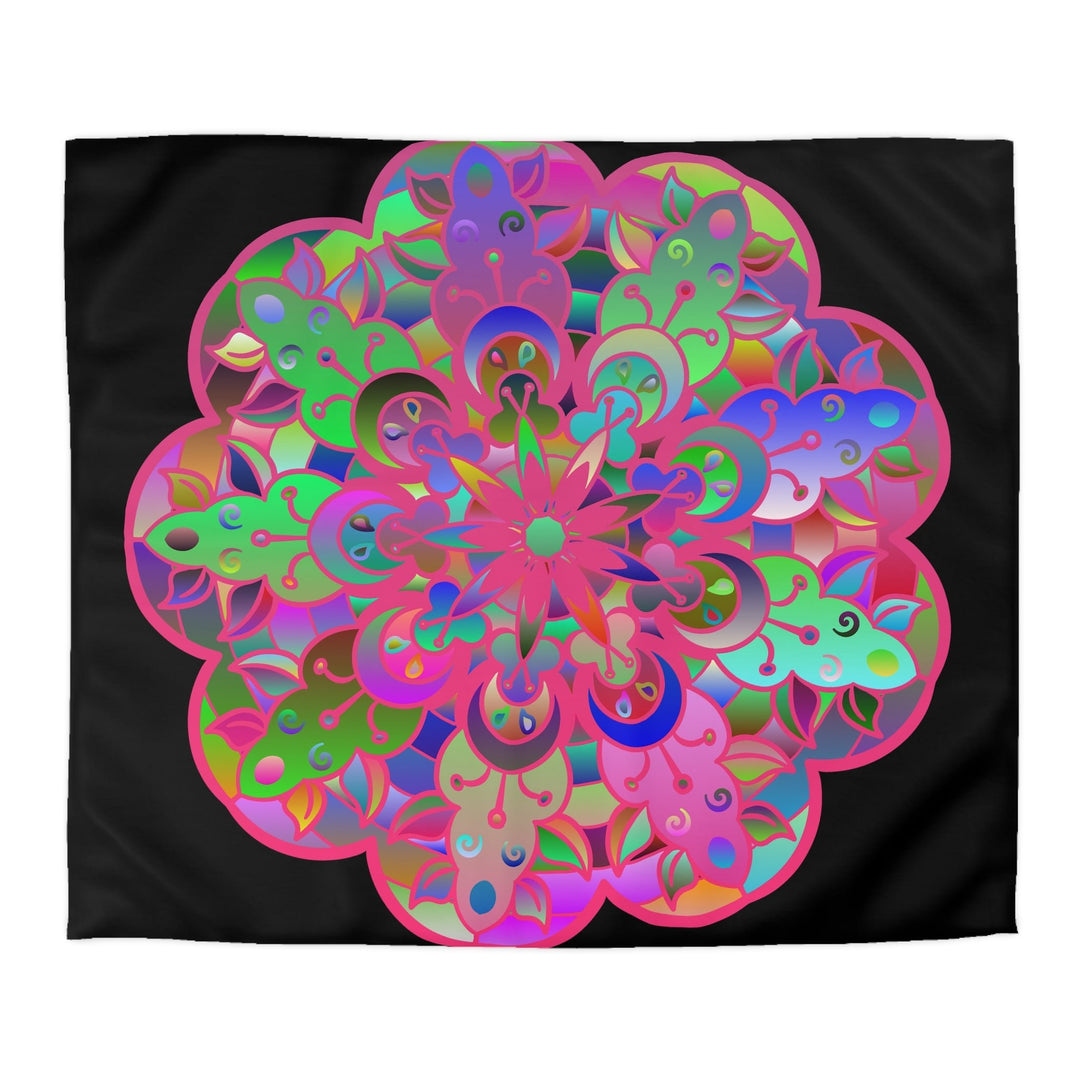 Microfiber Duvet Cover Mandala Art Drawn by Hand - Colorful Mandala on Black background - Blululi