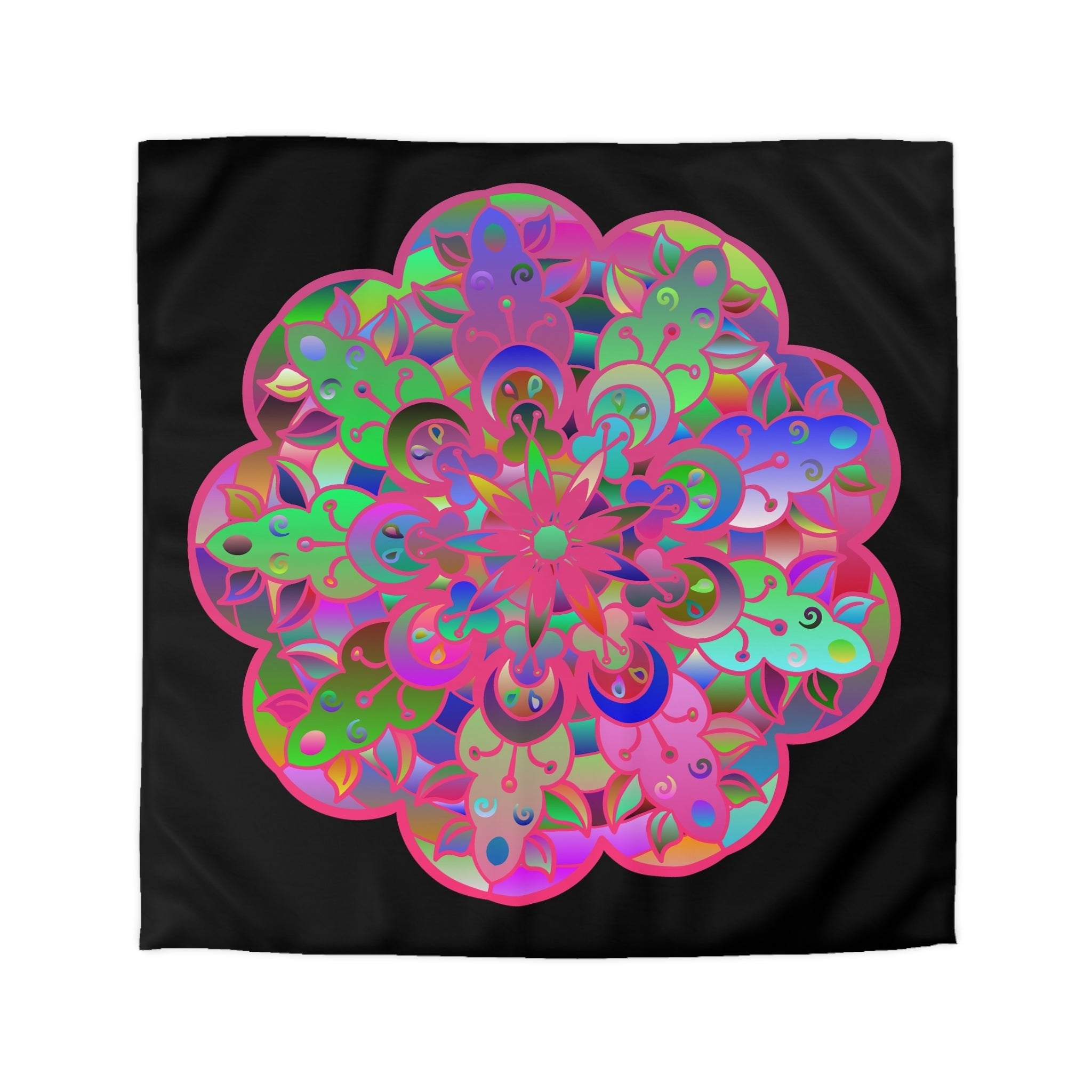 Microfiber Duvet Cover Mandala Art Drawn by Hand - Colorful Mandala on Black background - Blululi