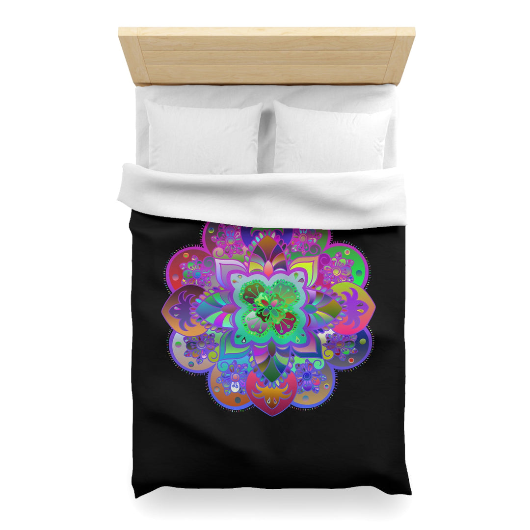 Microfiber Duvet Cover Mandala Art Drawn by Hand - Colorful Mandala on Black background - Blululi