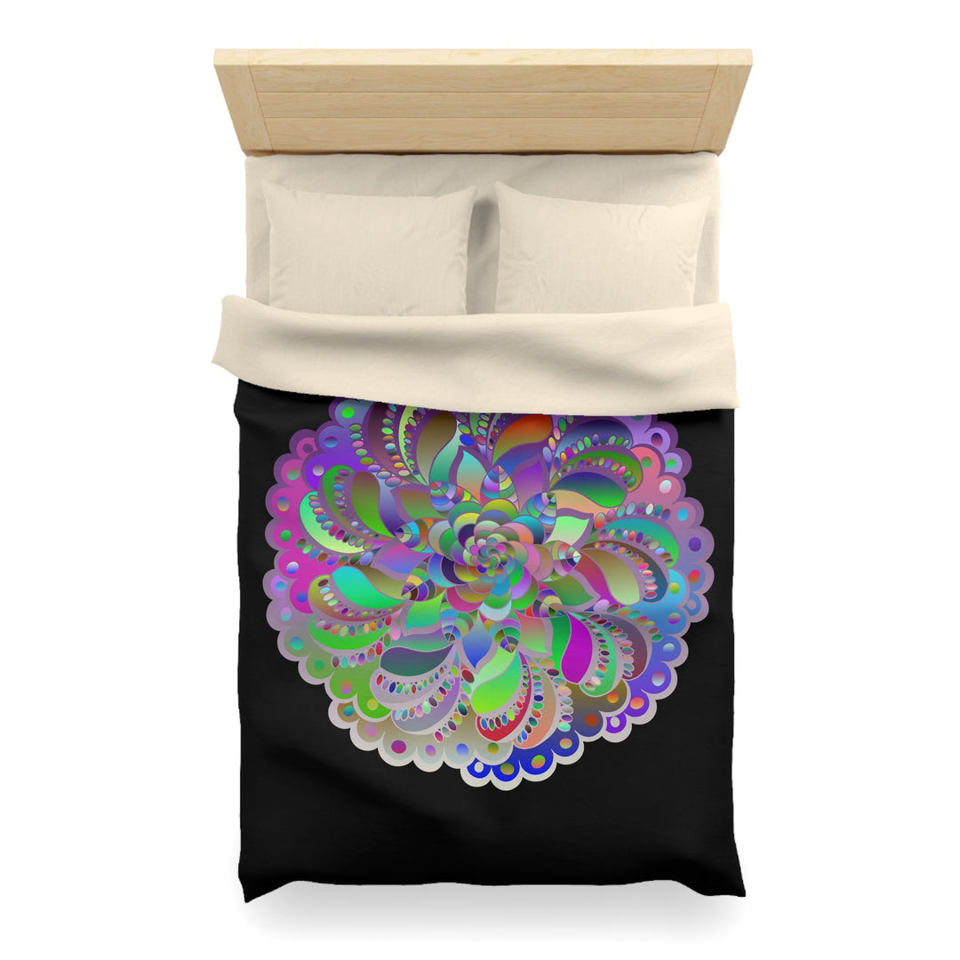 Microfiber Duvet Cover Mandala Art Drawn by Hand - Colorful Mandala on Black background - Blululi