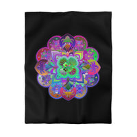 Microfiber Duvet Cover Mandala Art Drawn by Hand - Colorful Mandala on Black background - Blululi