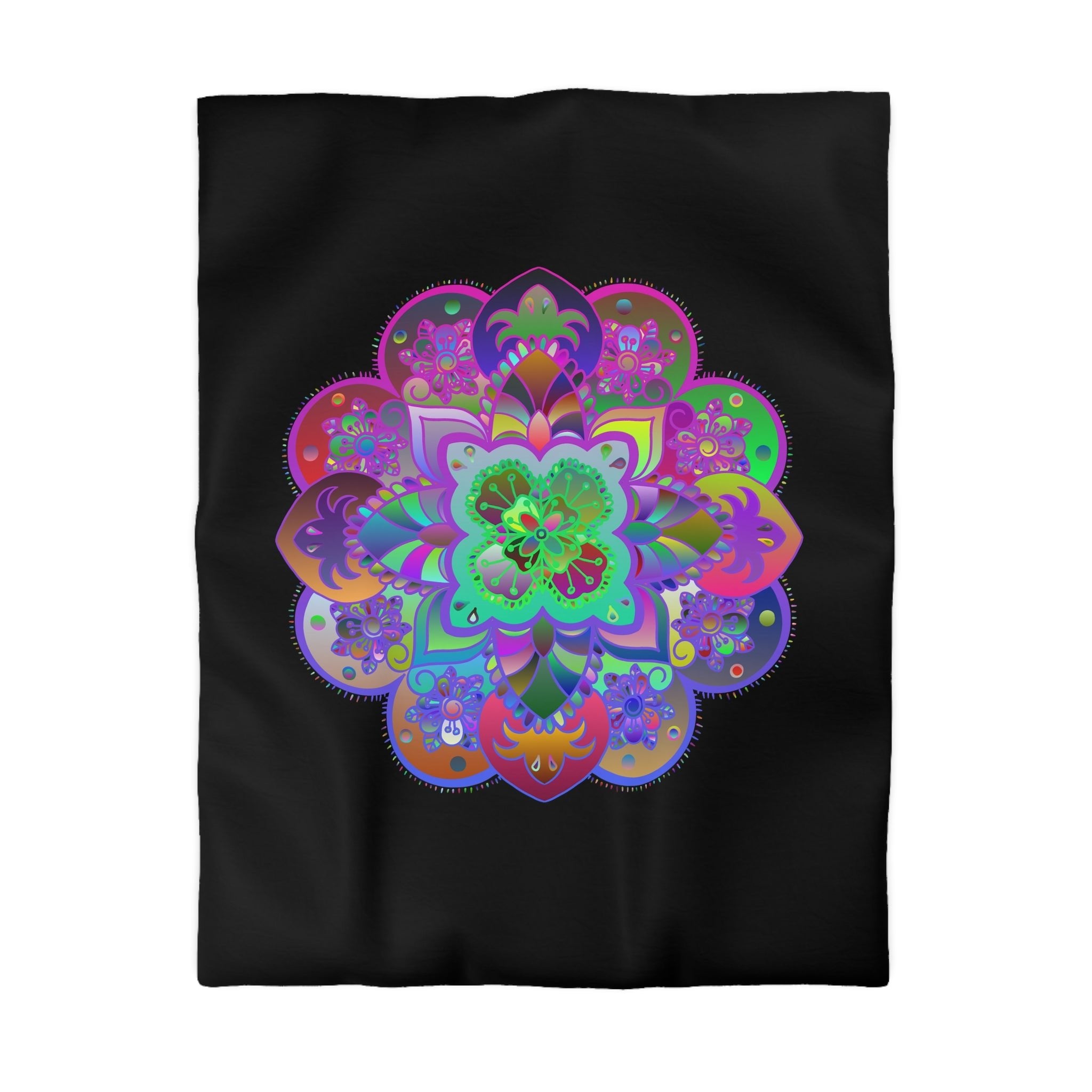 Microfiber Duvet Cover Mandala Art Drawn by Hand - Colorful Mandala on Black background - Blululi