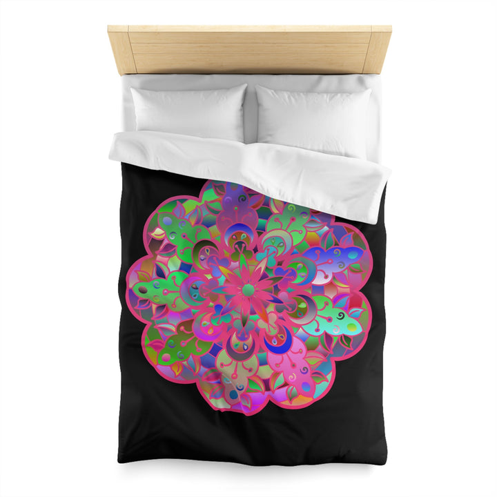 Microfiber Duvet Cover Mandala Art Drawn by Hand - Colorful Mandala on Black background - Blululi