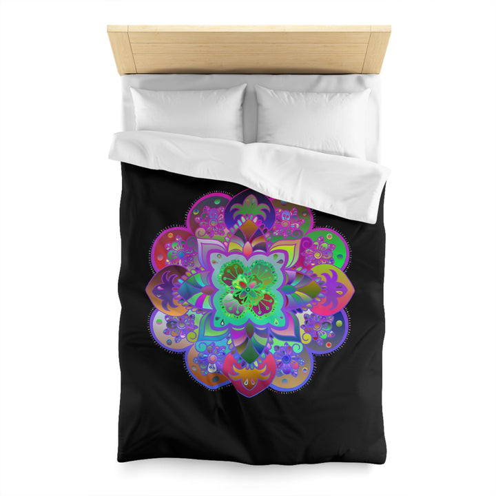 Microfiber Duvet Cover Mandala Art Drawn by Hand - Colorful Mandala on Black background - Blululi