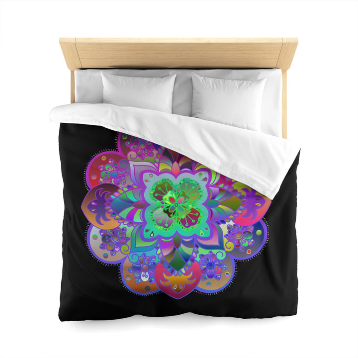 Microfiber Duvet Cover Mandala Art Drawn by Hand - Colorful Mandala on Black background - Blululi