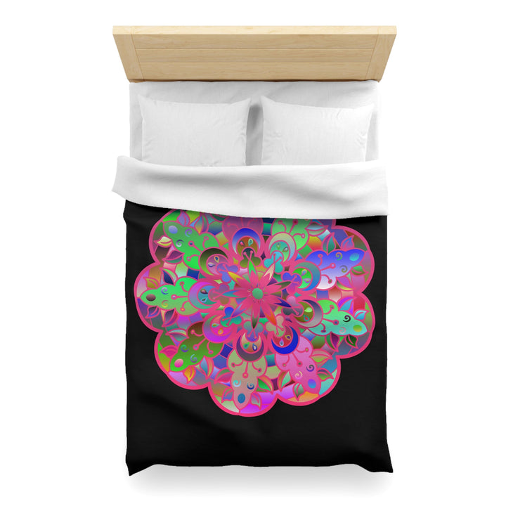 Microfiber Duvet Cover Mandala Art Drawn by Hand - Colorful Mandala on Black background - Blululi