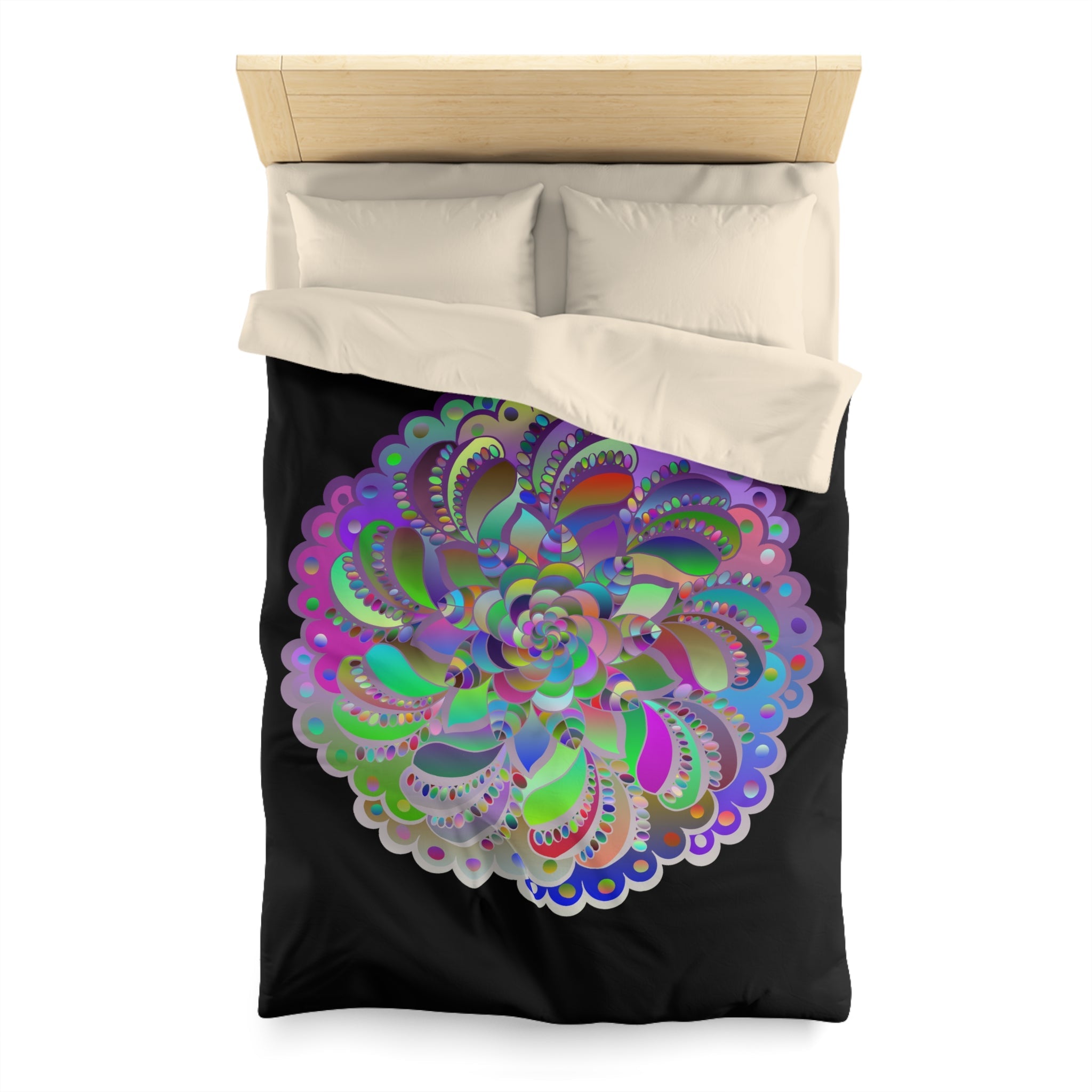 Microfiber Duvet Cover Mandala Art Drawn by Hand - Colorful Mandala on Black background - Blululi