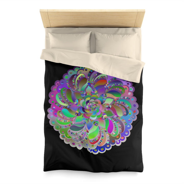 Microfiber Duvet Cover Mandala Art Drawn by Hand - Colorful Mandala on Black background - Blululi