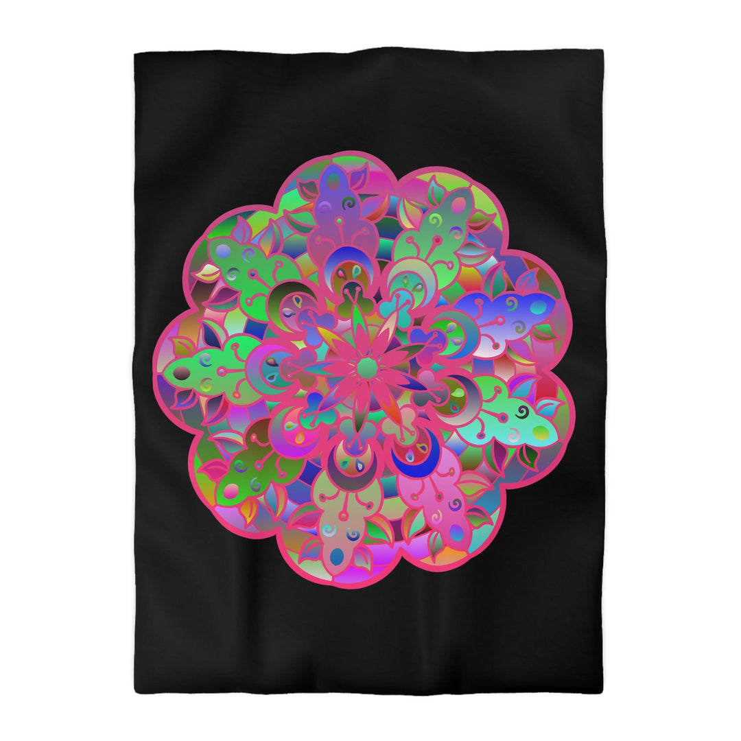 Microfiber Duvet Cover Mandala Art Drawn by Hand - Colorful Mandala on Black background - Blululi