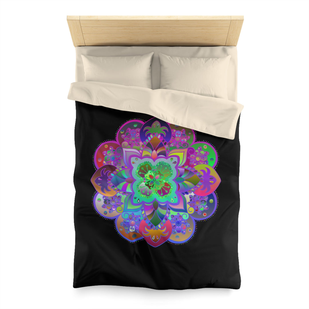 Microfiber Duvet Cover Mandala Art Drawn by Hand - Colorful Mandala on Black background - Blululi