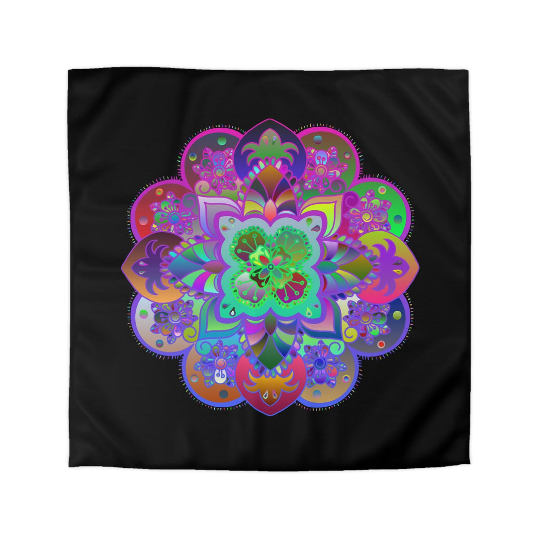 Microfiber Duvet Cover Mandala Art Drawn by Hand - Colorful Mandala on Black background - Blululi