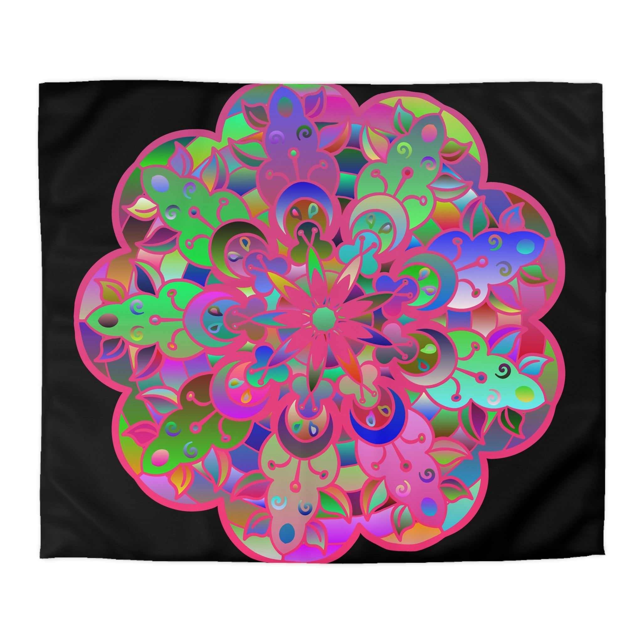 Microfiber Duvet Cover Mandala Art Drawn by Hand - Colorful Mandala on Black background - Blululi