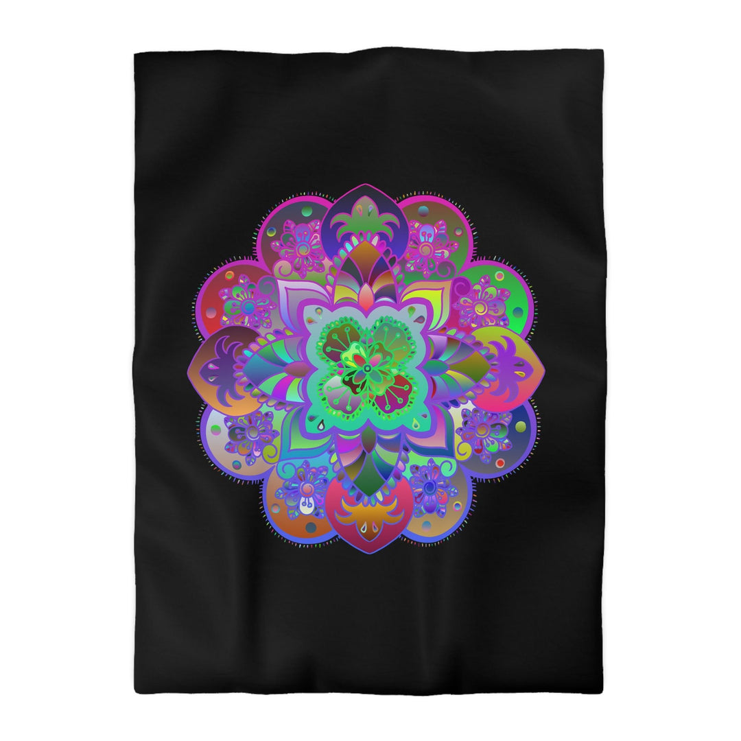 Microfiber Duvet Cover Mandala Art Drawn by Hand - Colorful Mandala on Black background - Blululi