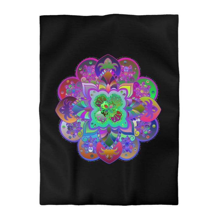 Microfiber Duvet Cover Mandala Art Drawn by Hand - Colorful Mandala on Black background - Blululi