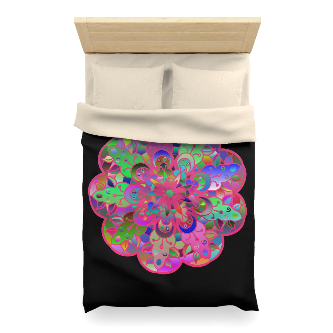 Microfiber Duvet Cover Mandala Art Drawn by Hand - Colorful Mandala on Black background - Blululi